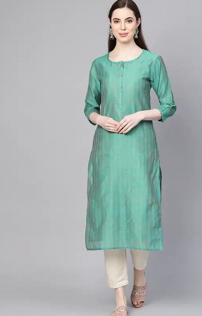 Simple Blue Cotton Silk Kurta