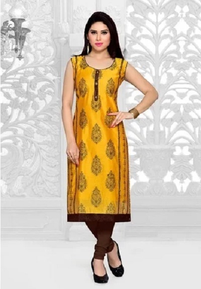 Sleeveless Cotton Chanderi Kurti Design