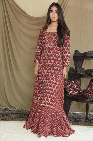 Straight Fit Ajrakh Print Kurta Palazzo Set