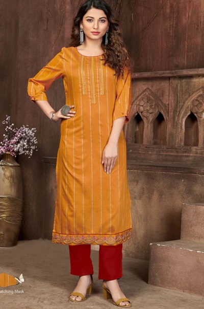 Stylish Mustard Cotton Silk Kurta