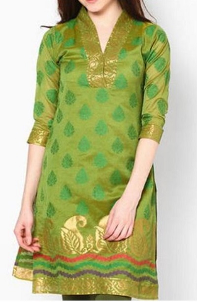 V Neck Chanderi Cotton Party Wear Kurti