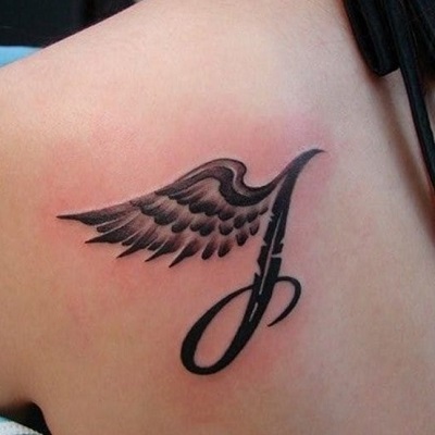 Alphabet Angel Wing Tattoo