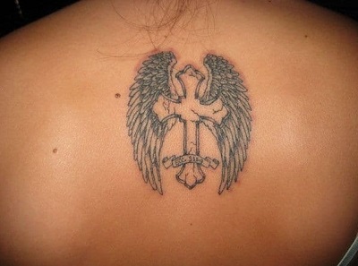 Angel Wing Tattoo With Cross