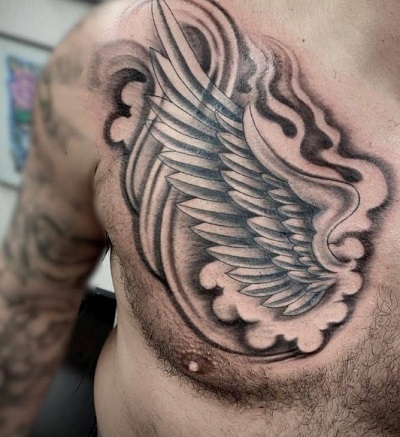 Angels Wing Chest Tattoo Design For Men