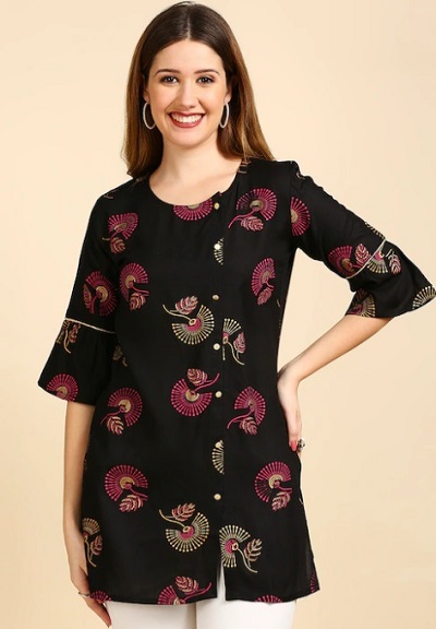 Black Cotton Printed Kurta