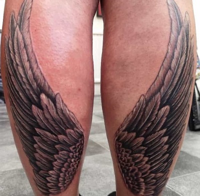 Calf Angel Wing Tattoo For Men