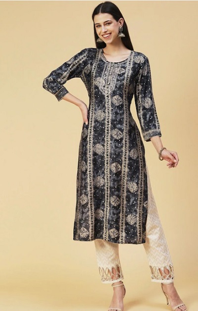 Cotton Black Printed Designer Kurta