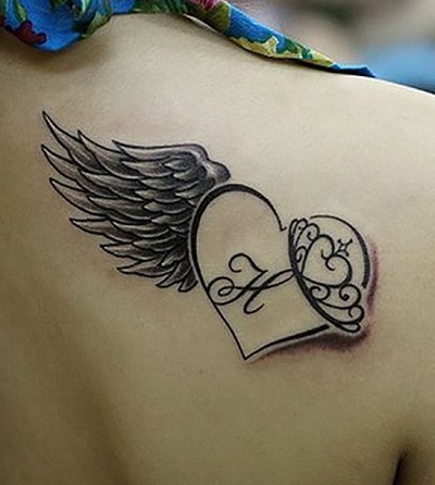 Crown Heart And Angel Wing Tattoo