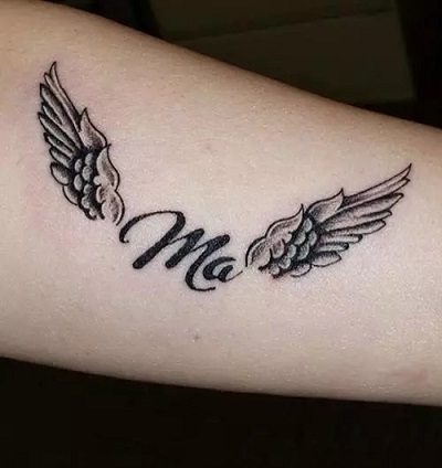 Detailed angel wing tattoo design