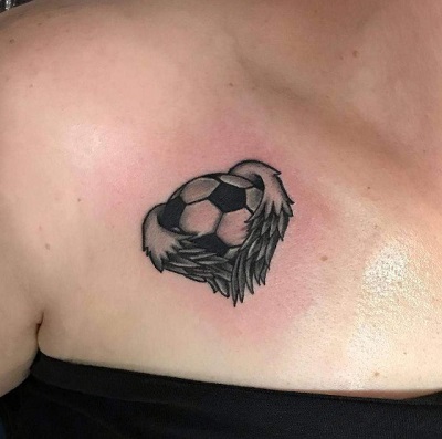 Football With Angel Wing Tattoo