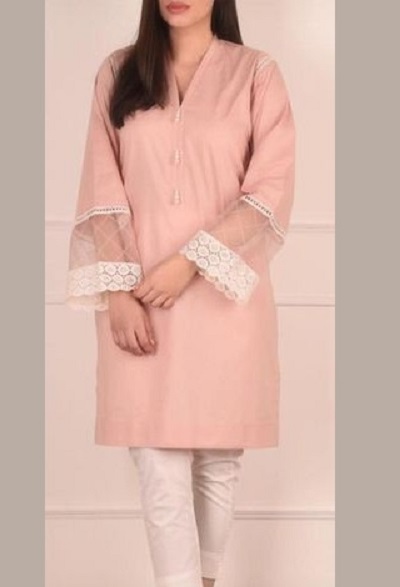 Lace Detailed Cotton Pink Kurti