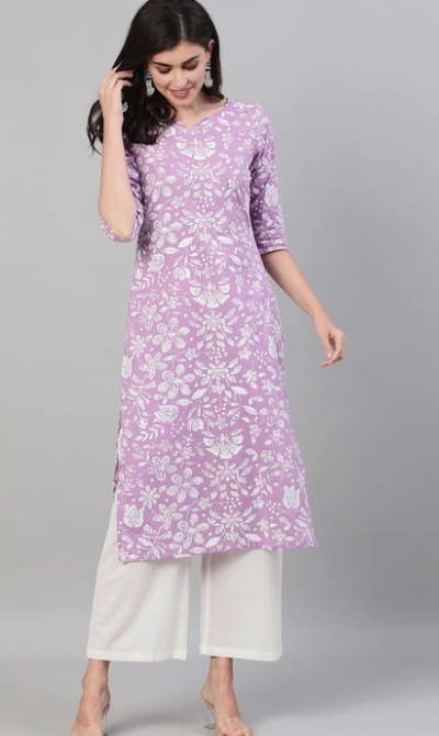 Long Straight Fit Cotton Printed Kurta