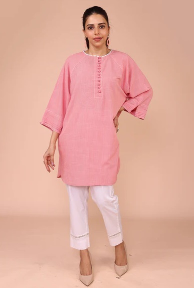 Short Pink Khadi Kurti