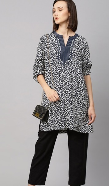 Short Printed Designer Neckline Tunic