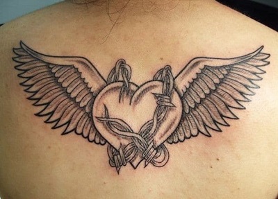 Thorn And Angel Wing Tattoo
