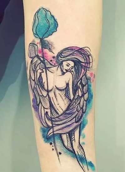 Water-colored wing tattoo for arms