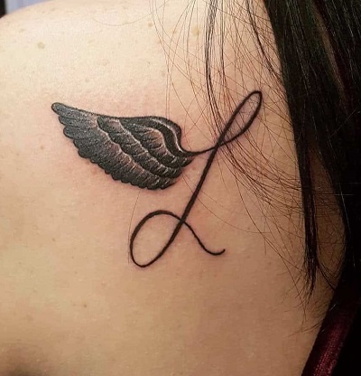 Women Wing Tattoo With Letters