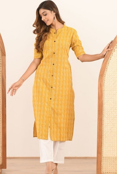 Yellow Designers Breathable Summer Kurti