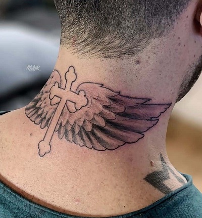 Back Neck Cross Tattoo