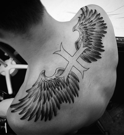 Back Upper Back Feather Wind Tattoo Design