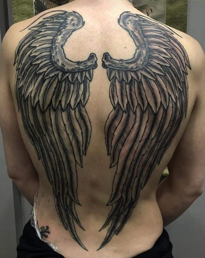 Men’s Full Back Feather Wing Tattoo