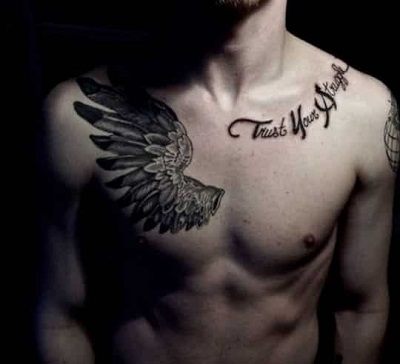 One Feather Chest Tattoo With Coat
