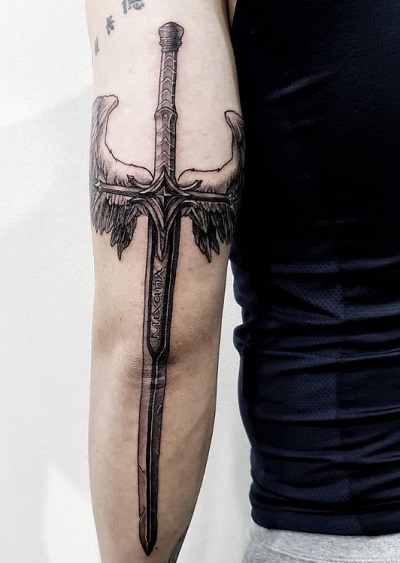Wing Sword Tattoo Design For Men