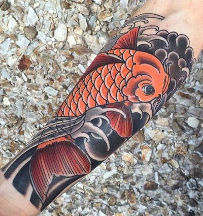 Orange Koi Fish Forearm Tattoo