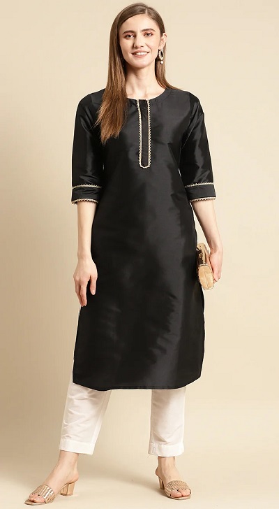 Art Silk Plain Black kurta