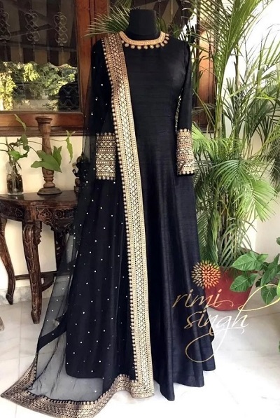 Black Art Silk Embellished Long Kurti