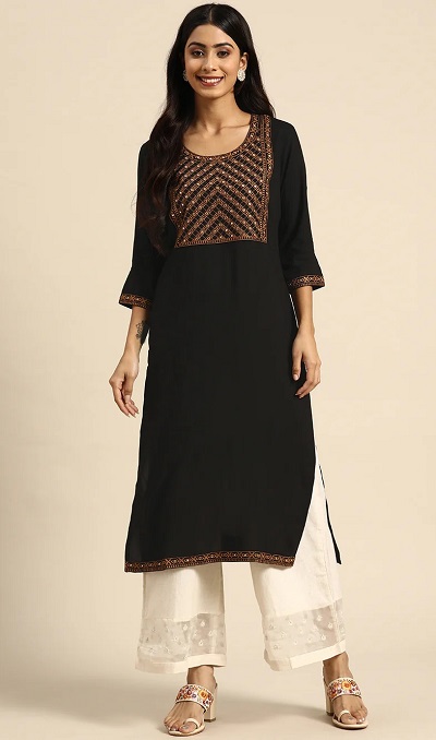 Embroidered Mirror Embellished Black kurta