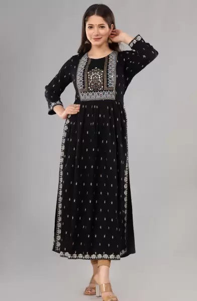 Front pleated black straight kurti