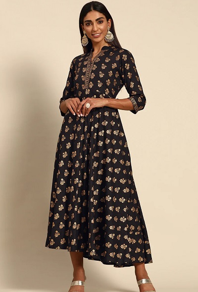 Gold foil printed Party wear Black kurti