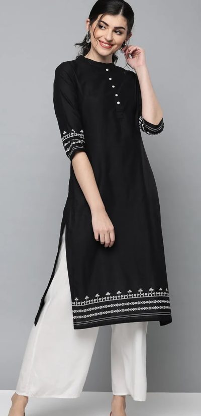 Regular Wear Black Cotton Readymade Fancy Kurtis With Pants (Set Of 5Pcs)  Catalog