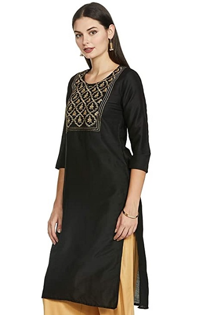 Plain Black kurti with embroidery