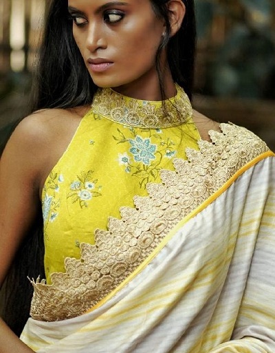 Yellow Brocade Silk Halter Neck Blouse