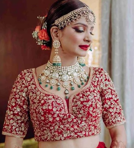 Bridal Heavy Red Saree Lehenga Blouse