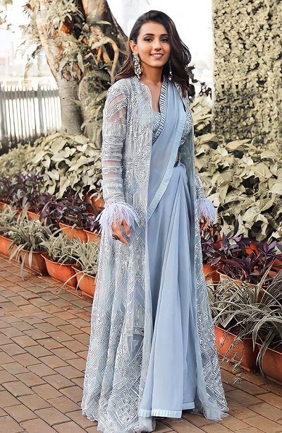 Lace Fabric Long Floor Length Jacket Saree