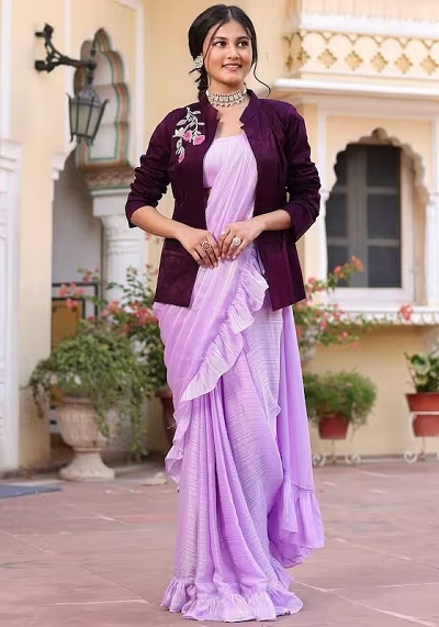 Short Blazer Style Ruffle Saree