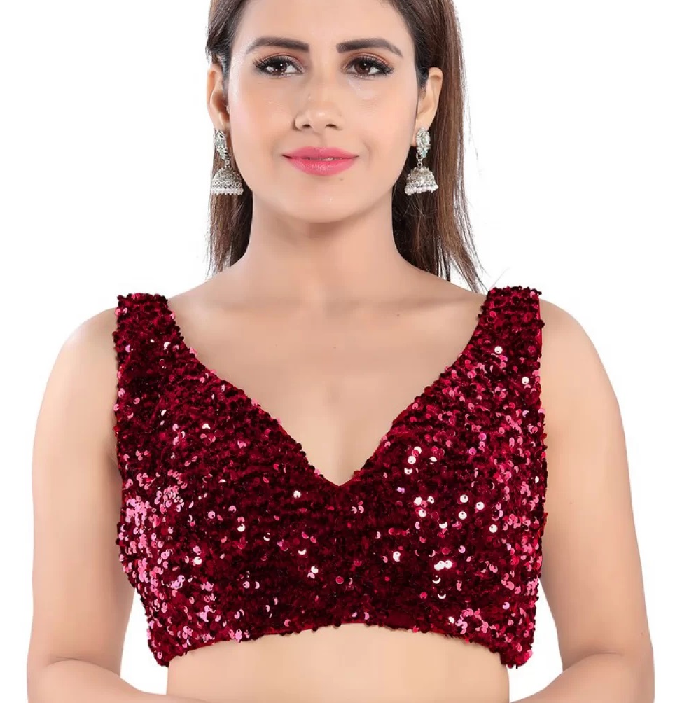 V Neckline Sequin Blouse