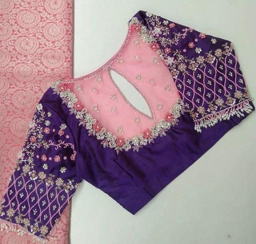Art Silk Purple Blouse Back Design