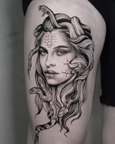 Calf Medusa tattoo