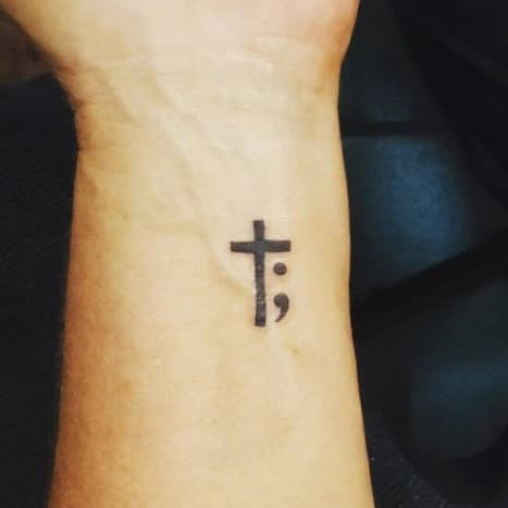 Cross Semi Colon Tattoo