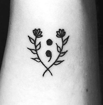 Floral Semi Colon Blended Tattoo