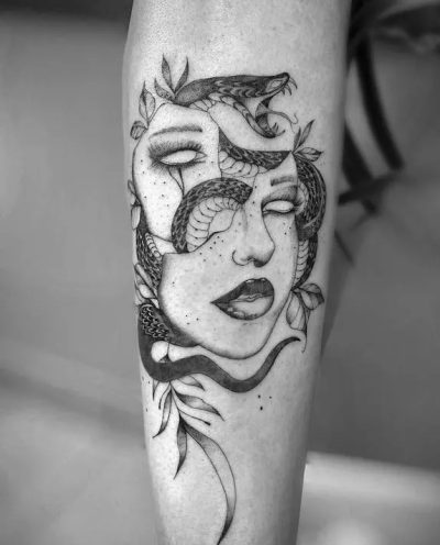 Forearm Mask Style Medusa tattoo