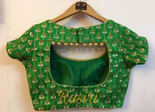 Green Zari Work Designer Back Blouse