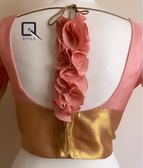 Rose Tassled Work Blouse Back Neck