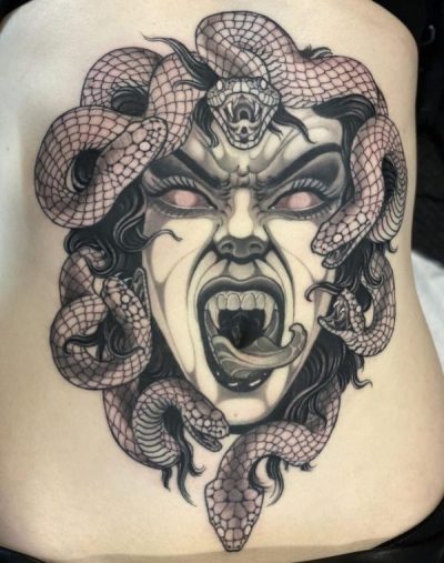 Scary and Aggressive Medusa tattoo