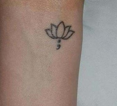 Small Floral Semi Colon Tattoo for women