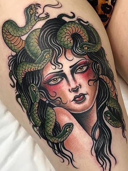 Water Colored Pretty Medusa tattoo